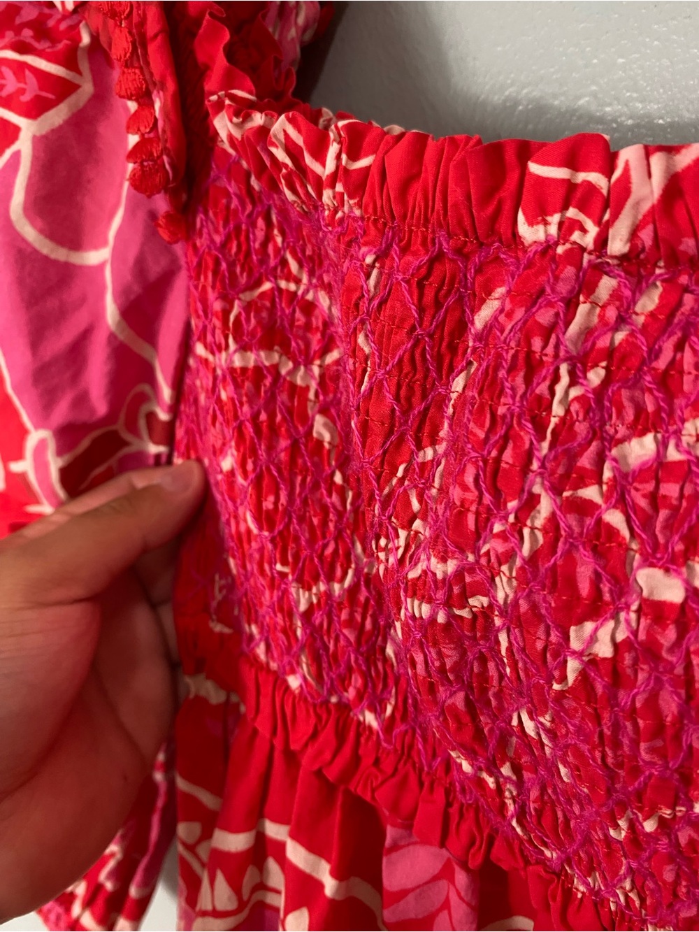 Farm Rio Summer Sunrise Mini Dress Red Pink Smocked Floral Small - Picture 9 of 11